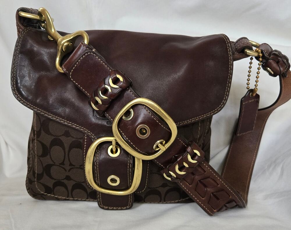 Vintage Coach Signature Bleecker Legacy Flap 11434 Brown Gold Tone Large Buckles